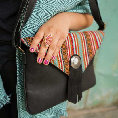 Amaru Leather & Woven Envelope Shoulder Bag