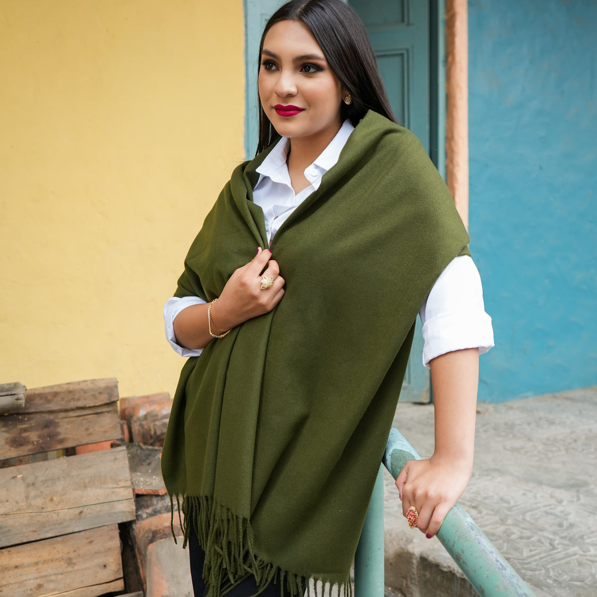 Cashmere Shawl - Olive Green