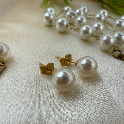 gold pearl necklace and earrings set