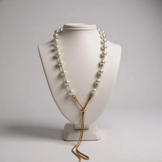 gold pearl necklace and earrings set