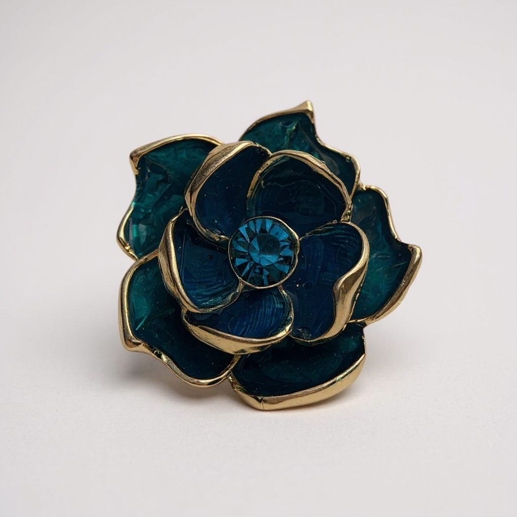 CAMELIA Teal Brooch